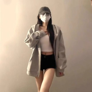 áo khoác hoodie zip nữ xám tiêu girl phố form rộng áo tay dài mùa đông eleclassm