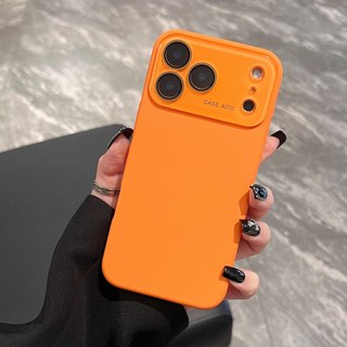 Phim bảo vệ ống kính thủy tinh Vỏ điện thoại silicon lỏng màu cam cho iPhone 17Promax 17Pro Air 12 13 14 15 16 Pro Max Vỏ điện thoại di động nữ màu trơn chống sốc