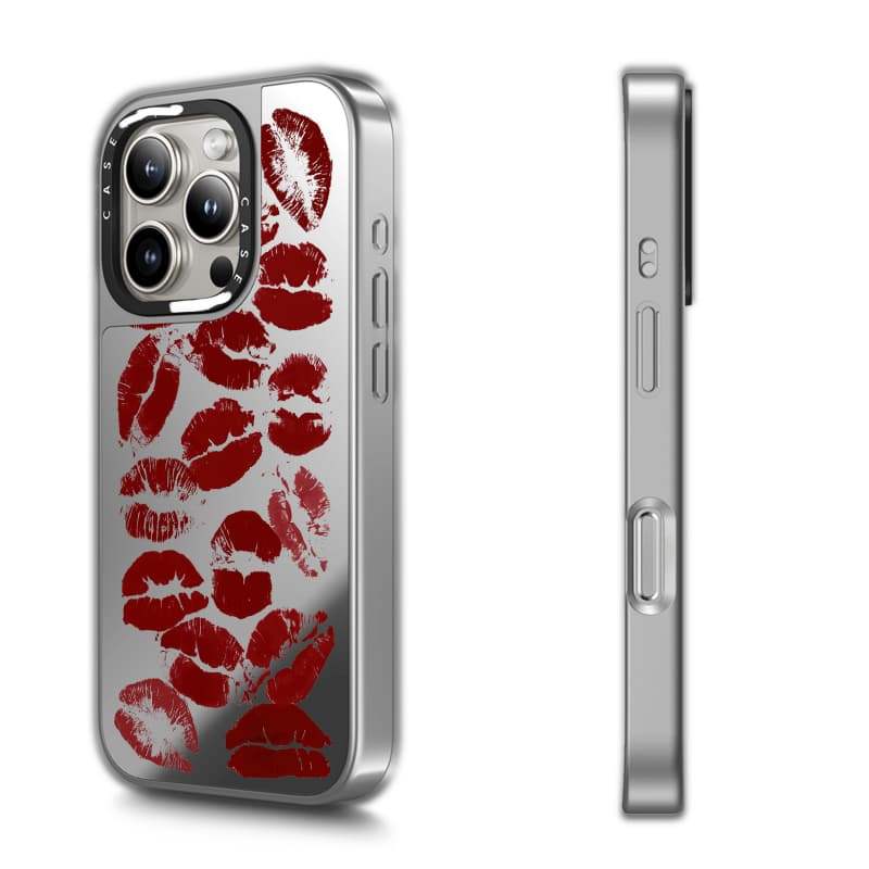 CASECASE X Red Lips Case Black & Sliver Mirror Vỏ iPhone hút từ tính cho iPhone 17 Air 16 15 14 13 12 Pro Max Plus Ốp lưng cứng có hộp khắc logo