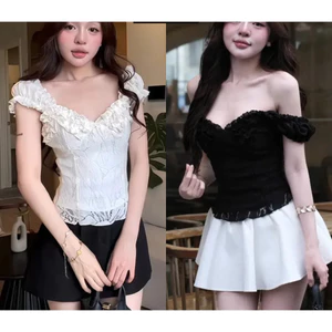 Áo Corset Ren Nữ Dáng Ôm Hai Lớp – Cổ Tim Bèo, Tùy Chọn Trễ Vai Phong Cách Tiểu Thư_A739