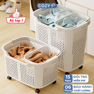 Giỏ đựng quần áo có bánh xe xoay 360 độ, Giỏ nhựa đựng đồ có quai xách tiện lợi cho phòng tắm