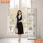 Đầm thiết kế BEMINE cổ sơ mi tay dài phối tơ dáng chữ A phù hợp đi làm-B154