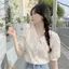Áo sơ mi ngắn tay phồng hoa thiết kế mùa hè Niche kiểu Pháp Cổ búp bê ngọt ngào Áo sơ mi nhỏ
