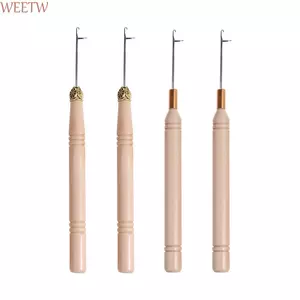 WEETW 3 Cái / bộ Móc Kim, Đan Tay Cầm Bằng Gỗ Móc, Dụng Cụ May Kim Loại Tóc Nối Dài Tóc Dệt Micro Hook DIY