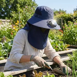 Mũ che nắng câu cá DELMER, có thể điều chỉnh bằng nắp che mặt Mũ quạt sạc năng lượng mặt trời, Mũ quạt vành rộng di động 1000mA thời trang mùa hè