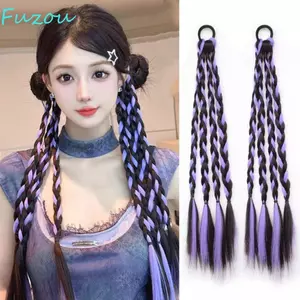 FUJIOU 2 Cái Bím Xoắn Nhiều Màu Sắc, Nổi Bật Giả Quyền Anh Bím Tóc Giả Đuôi Ngựa Tóc Giả, Chịu Nhiệt Mô Phỏng Dài Thoáng Mát Đuôi Ngựa Tóc Bé Gái