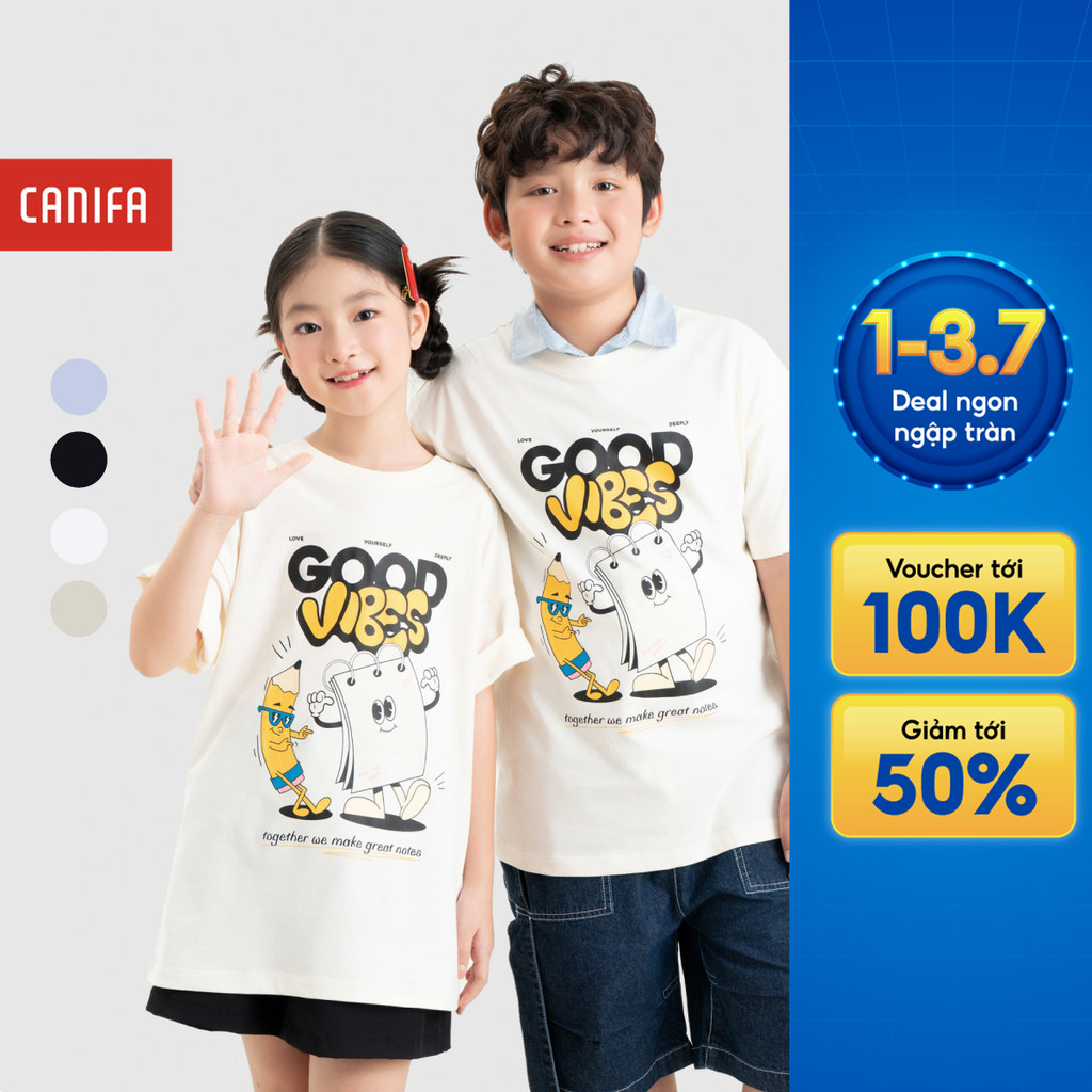 Áo phông unisex trẻ em CANIFA cổ tròn ngắn tay 3TS26S010