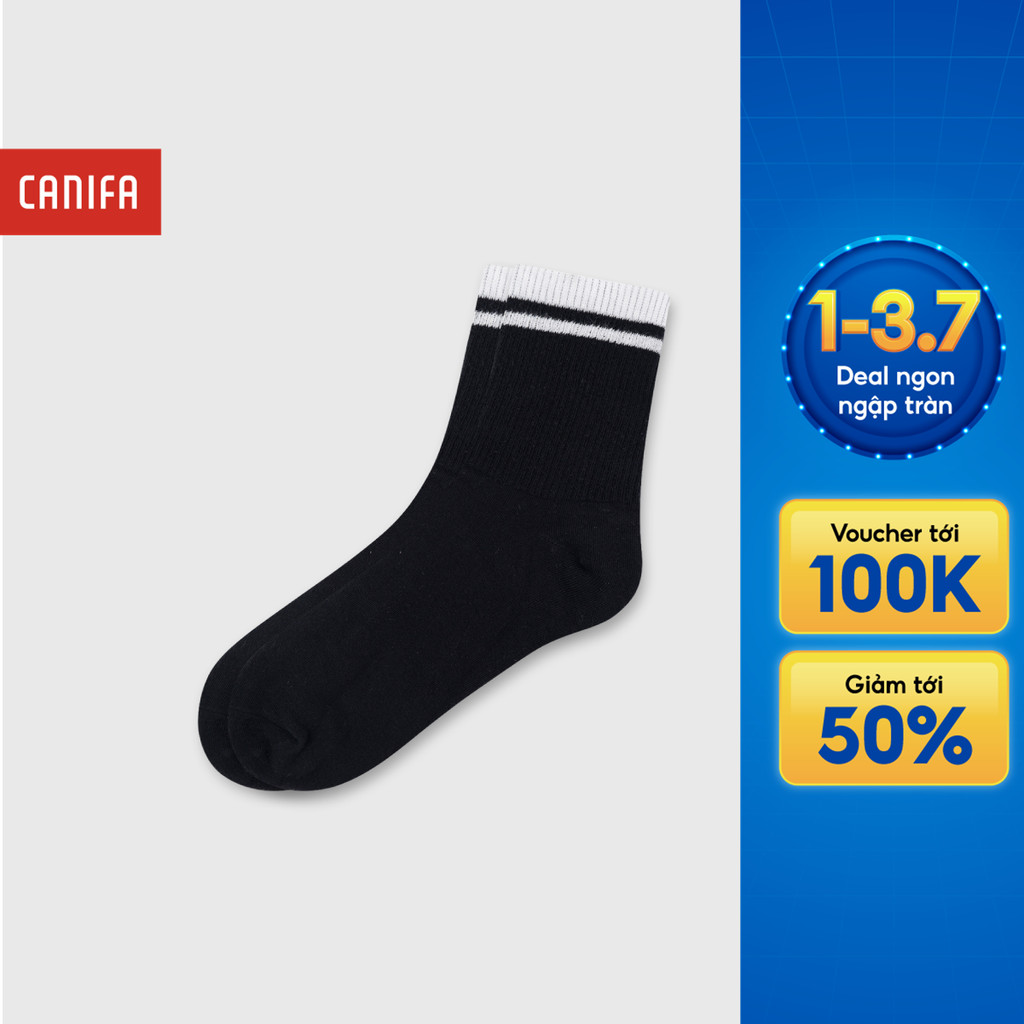 Tất nữ CANIFA cổ cao họa tiết kẻ thể thao chất cotton pha mềm mại thoáng khí 6AK26A001