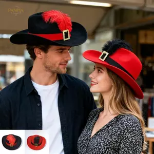 PNPIA- Retro Lông Vũ Mũ Cướp Biển Cosplay Lông Vũ Mũ Halloween Lễ Hội Dự Tiệc Trang Phục Mũ Mũ Mũ Top Mũ Ảo Thuật Gia Mũ Quà Tặng Ngày Lễ