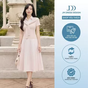 Đầm Cổ Đức Phối Vạt Bong 1S20.2602, Đầm Midi Dáng A Phối Cổ Sơ Mi, Chiết Eo Thanh Lịch Trang Nhã, Đầm Dự Tiệc Công Sở JM