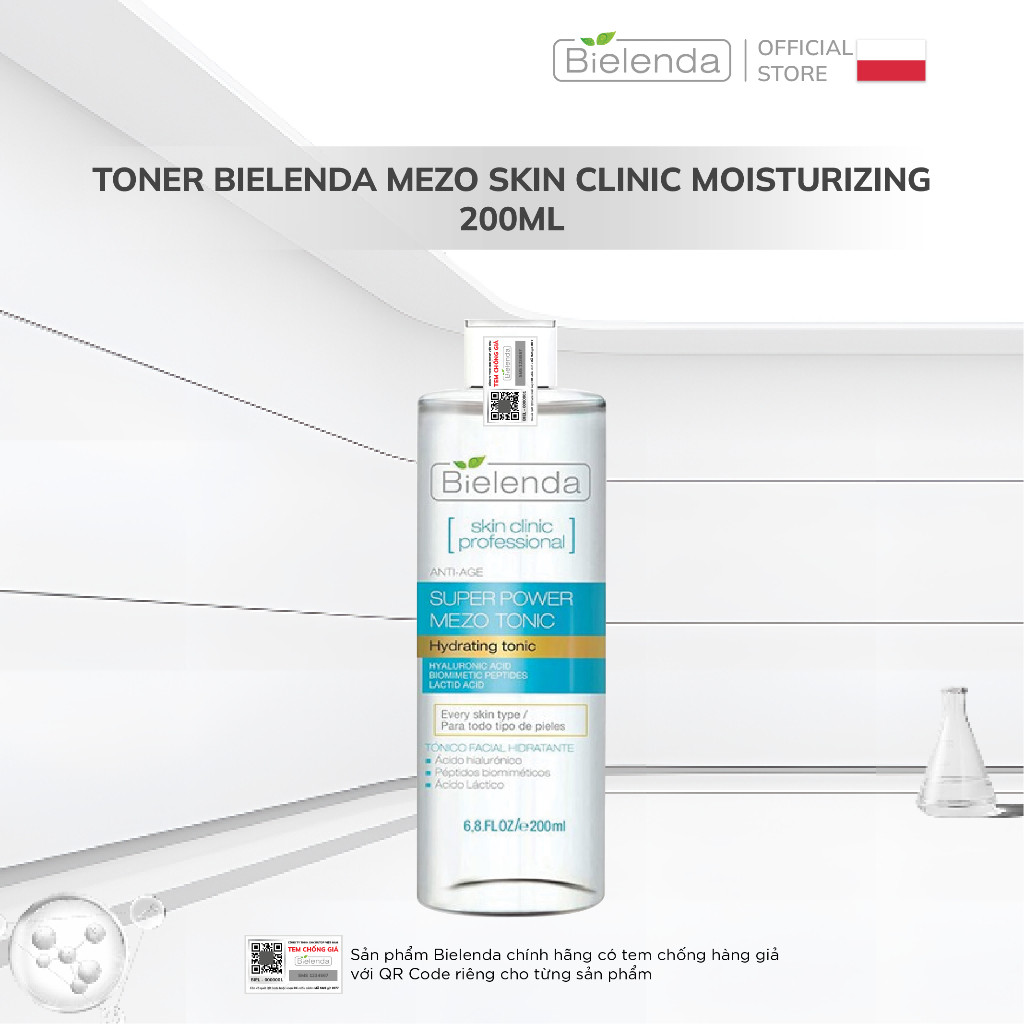 Toner Bielenda Mezo Skin Clinic Moisturizing cấp nước, dưỡng ẩm, làm da căng bóng 200ml