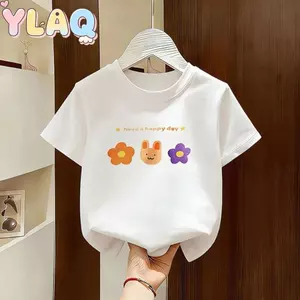 Áo thun trẻ em bé gái in hoa thỏ tay ngắn Áo trắng thông thường cho trẻ mới biết đi mặc hàng ngày