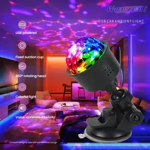 WANYEDI LED Disco Light, ABS Hút Đế Cốc Disco Ball Light, Xoay Chiếu Đèn Sân Khấu Chạy Bằng USB Đèn Disco Nội Thất Ô Tô