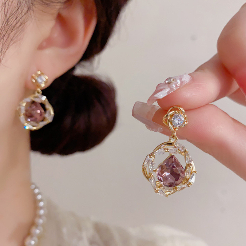 Bông tai pha lê cao cấp thời trang phong cách Pháp