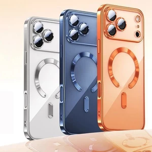 Thích hợp cho vỏ điện thoại di động từ tính iPhone17 Apple 16PM mạ điện trong suốt, có vỏ bảo vệ màng ống kính