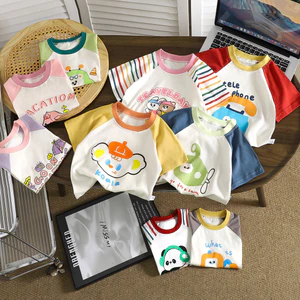 Áo thun Cotton nguyên chất cho bé Quần áo mùa hè ngắn tay cho trẻ em Phù hợp mọi trận đấu thông thường Bé trai Bé gái Thời trang Áo mùa hè Quần áo trẻ em JNTE
