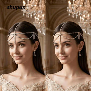 Dây chuyền đầu cô dâu SHUPUN, Mũ đội đầu Pha lê đính đá tua rua Trang sức tóc trán, Vàng Bling Màu bạc nhiều lớp Quà tặng chuỗi trán cho nữ