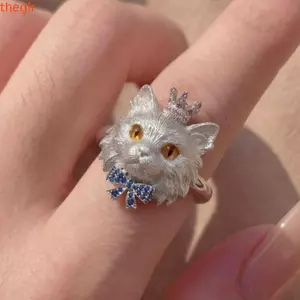THEGIRL8B Nhẫn Chó, Thiết Kế Miệng Mở Kim Loại Kim Loại Nhẫn Mèo, Có Thể Xếp Chồng Phóng Đại Có Thể Điều Chỉnh Tinh Tế Thú Cưng Nhẫn Tặng