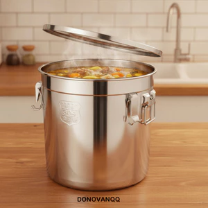 Hộp đựng ngũ cốc nhà bếp DONOVANQQ, Thép không gỉ 304 có nắp đậy Xô đựng sữa, Chống ẩm thực thực tế chống sâu bệnh có tay cầm Xô súp căng tin
