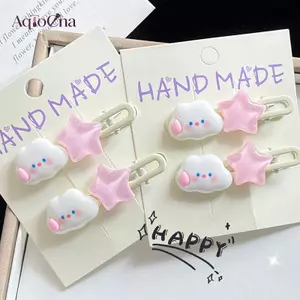 AqToCna Đáng Yêu Đám Mây Ngọt Ngào Ngôi Sao Tóc Dễ Thương Màu Hồng Pentagram Kẹp Tóc Nữ Tính Bên Nổ Kẹp Mũ Phụ Kiện Tóc AqToCna