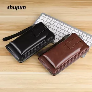 Hộp đựng thẻ SHUPUN, Ví dài da bò dung tích lớn, Túi đựng điện thoại bằng da mềm đa chức năng thông thường dành cho nam giới