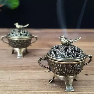 Ziyulinyuk Magpie Luy Hương Đốt Kim Loại Sen Lư Hương Bát Đựng Hương Có Tay Cầm Thiền Yoga Trang Trí Nhà Phong Cách Cổ VN