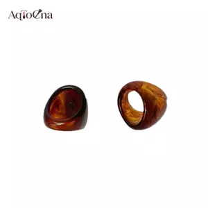 AqToCna Vintage Hợp Thời Trang Nhẫn Ngón Tay Lớn Dành Cho Nữ Phóng Đại Màu Hổ Phách Nhựa Tính Khí Hình Học Nhẫn Ngón Tay Phụ Kiện Trang Sức AqToCna