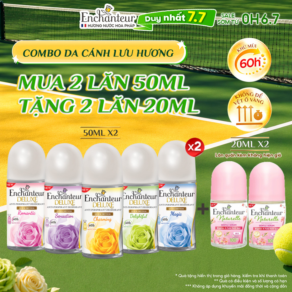 [SIÊU TIẾT KIỆM] Combo 2 Lăn khử mùi Enchanteur hương nước hoa Pháp tinh tế, không để lại vệt ố vàng 50ml