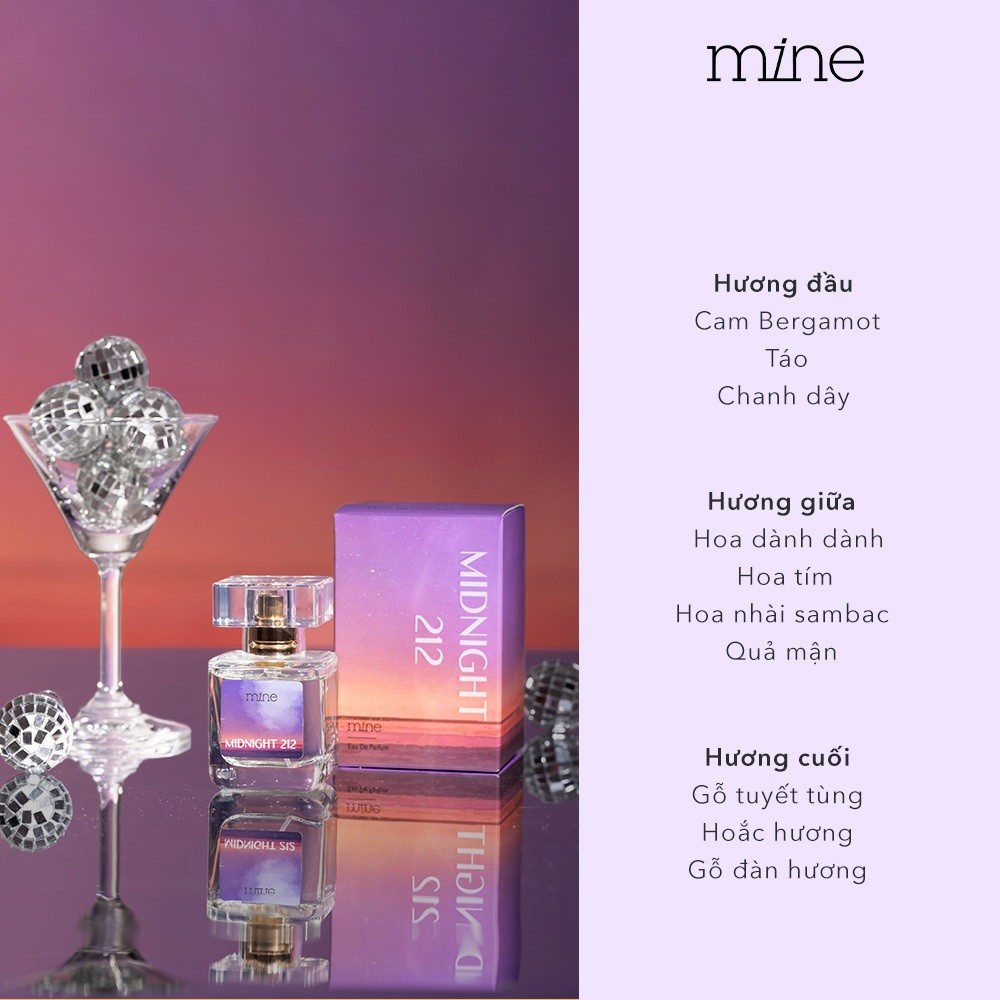 [TẶNG MẶT NẠ Ủ TÓC 490k] Nước Hoa Mine Midnight 212 Hương Hoa Tím Và Gỗ Tuyết Tùng, Ngọt Ngào Quyến Rũ 30ml