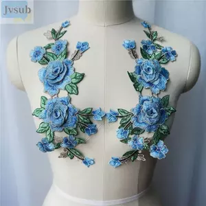 Miếng Dán Hoa Hồng JVSUB, Miếng Dán Hoa Thêu Hoa 12cm x 28cm, Thời Trang Thanh Lịch Màu Xanh Tím Thêu Sửa Chữa Miếng Dán Trang Trí Đám Cưới DIY