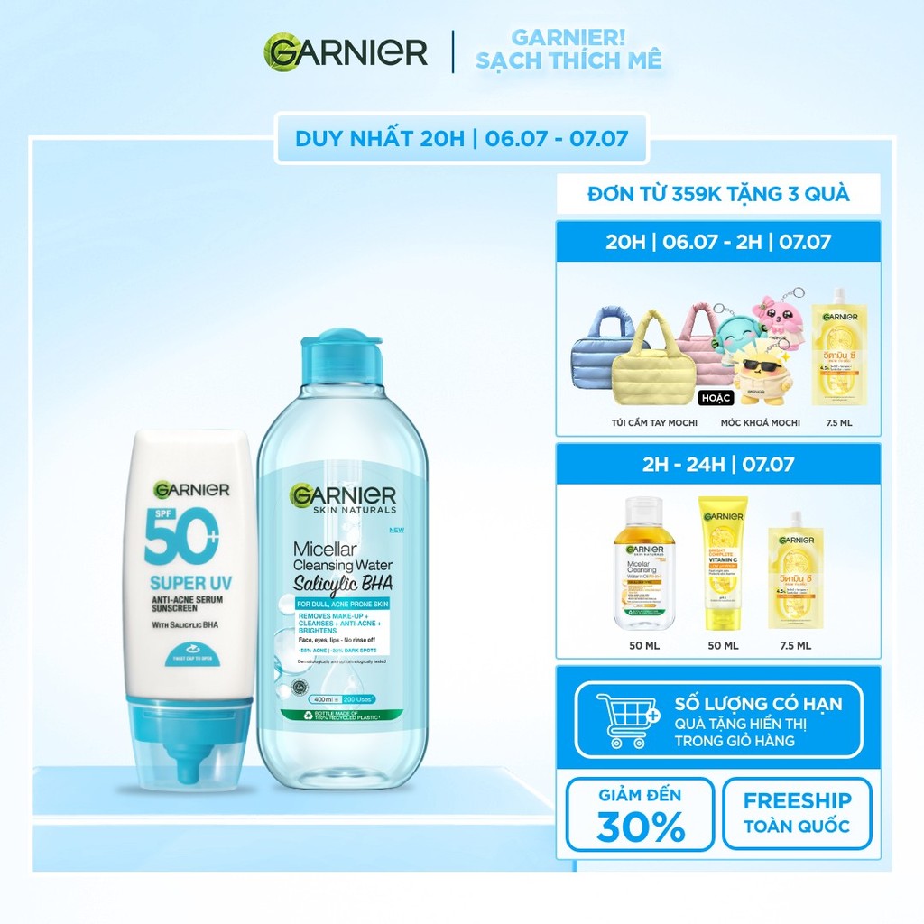 Bộ Nước tẩy trang & Kem Chống Nắng Phổ Rộng Dành Cho Da Dầu Mụn 400ML x 30ML