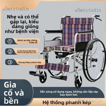 Xe lăn Xe lăn nhẹ đẩy tay dành cho người già, xe lăn có thể gấp gọn và di chuyển được, xe lăn gia cố dành cho người khuy