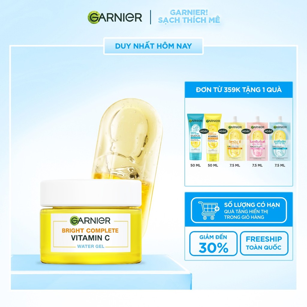 Kem dưỡng ẩm Garnier Water Gel mỏng nhẹ cấp ẩm tới 48H & hỗ trợ sáng da 50ml