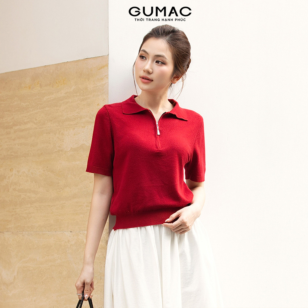 Áo Polo Dệt Kim Form Suông Phối Dây Kéo Thời Trang GUMAC AF11032