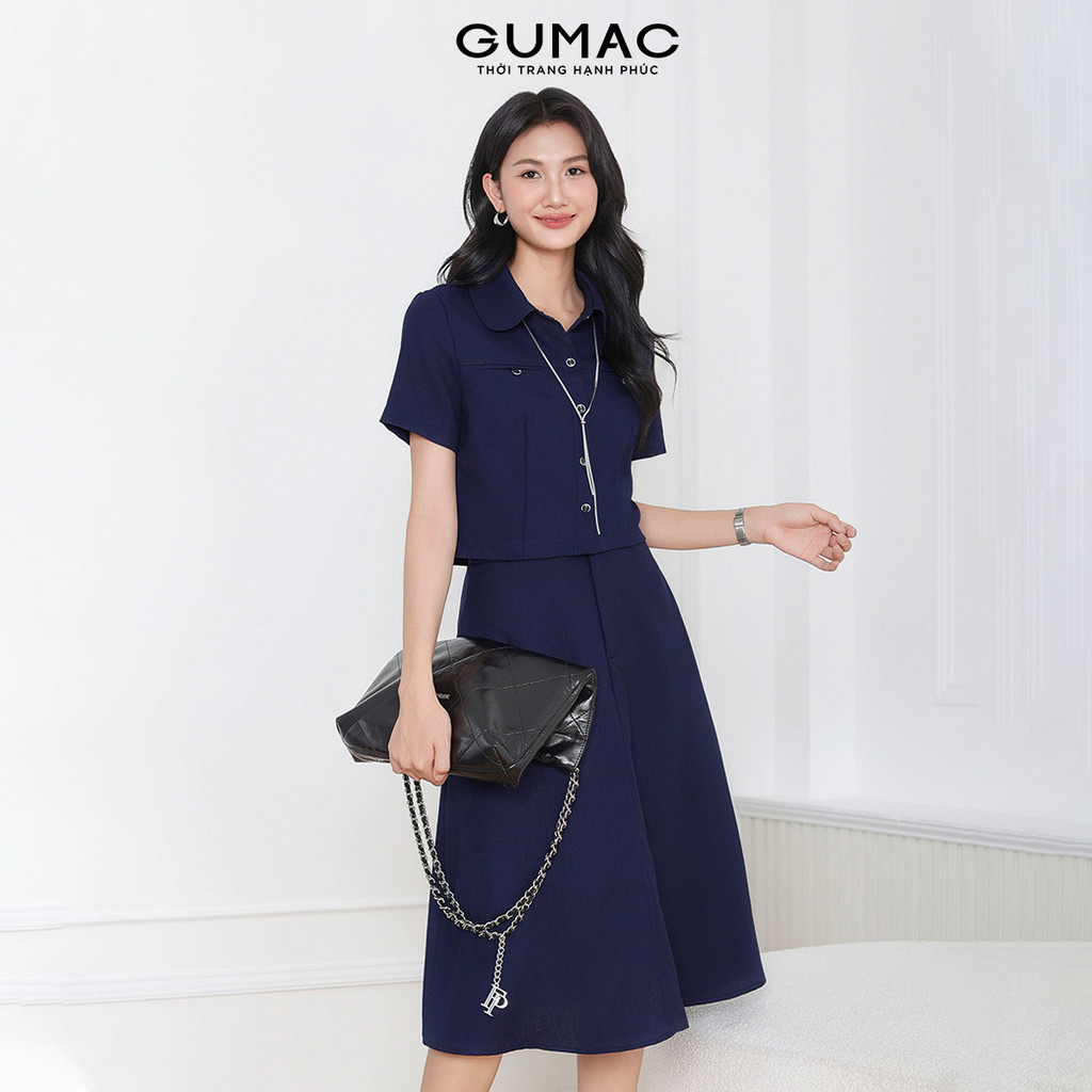 Set Lẻ Áo Kiểu Nữ GUMAC Form Lửng Cổ Lá Sen Cách Điệu AF04012 - Chân Váy A Xòe Có Túi Thanh Lịch VF04013