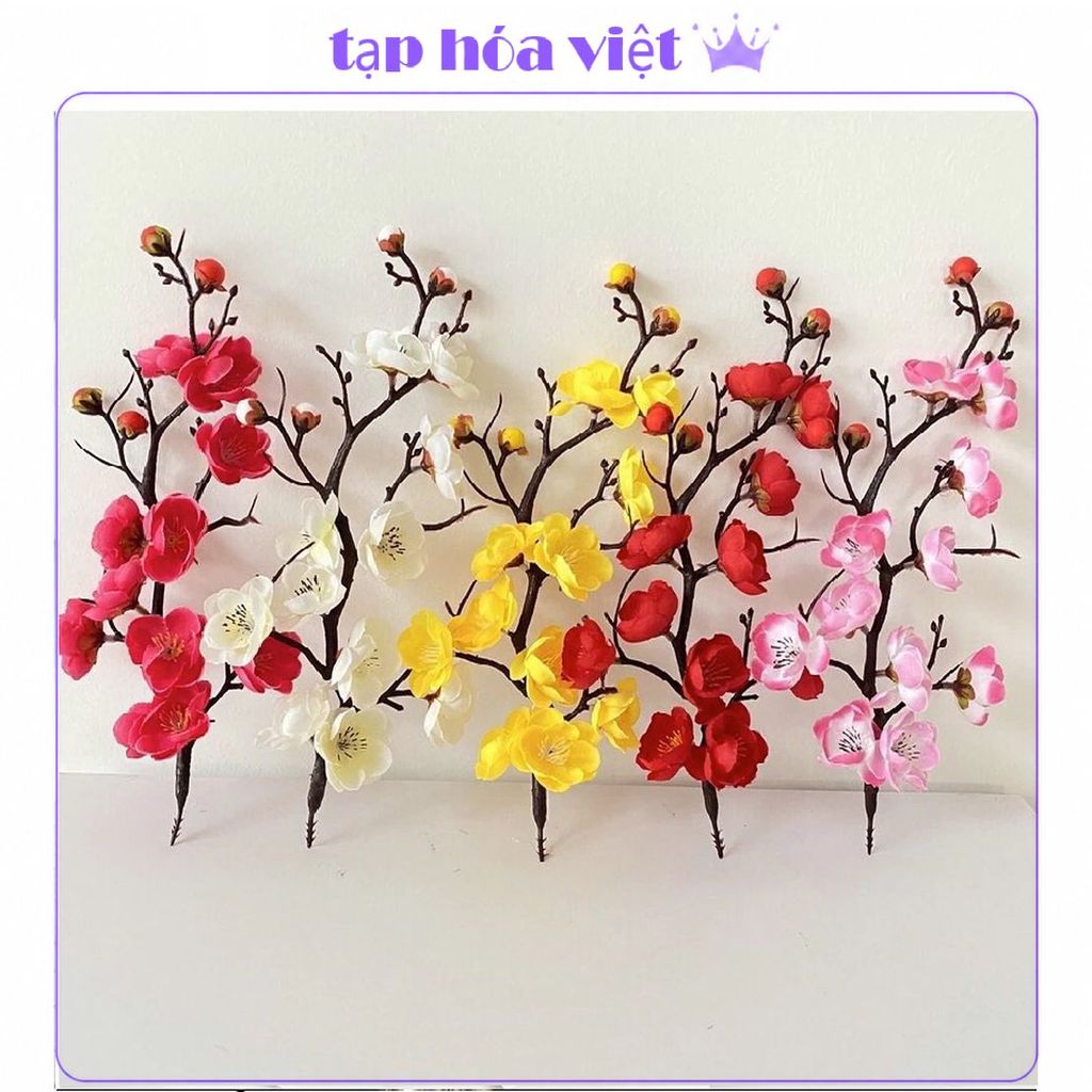 [Loại Dài] (5 CÁI) CÀNH ĐÀO CỔ trang trí tháp oản, giỏ quà tết, cành đào nhựa trang trí bánh, trang trí bánh