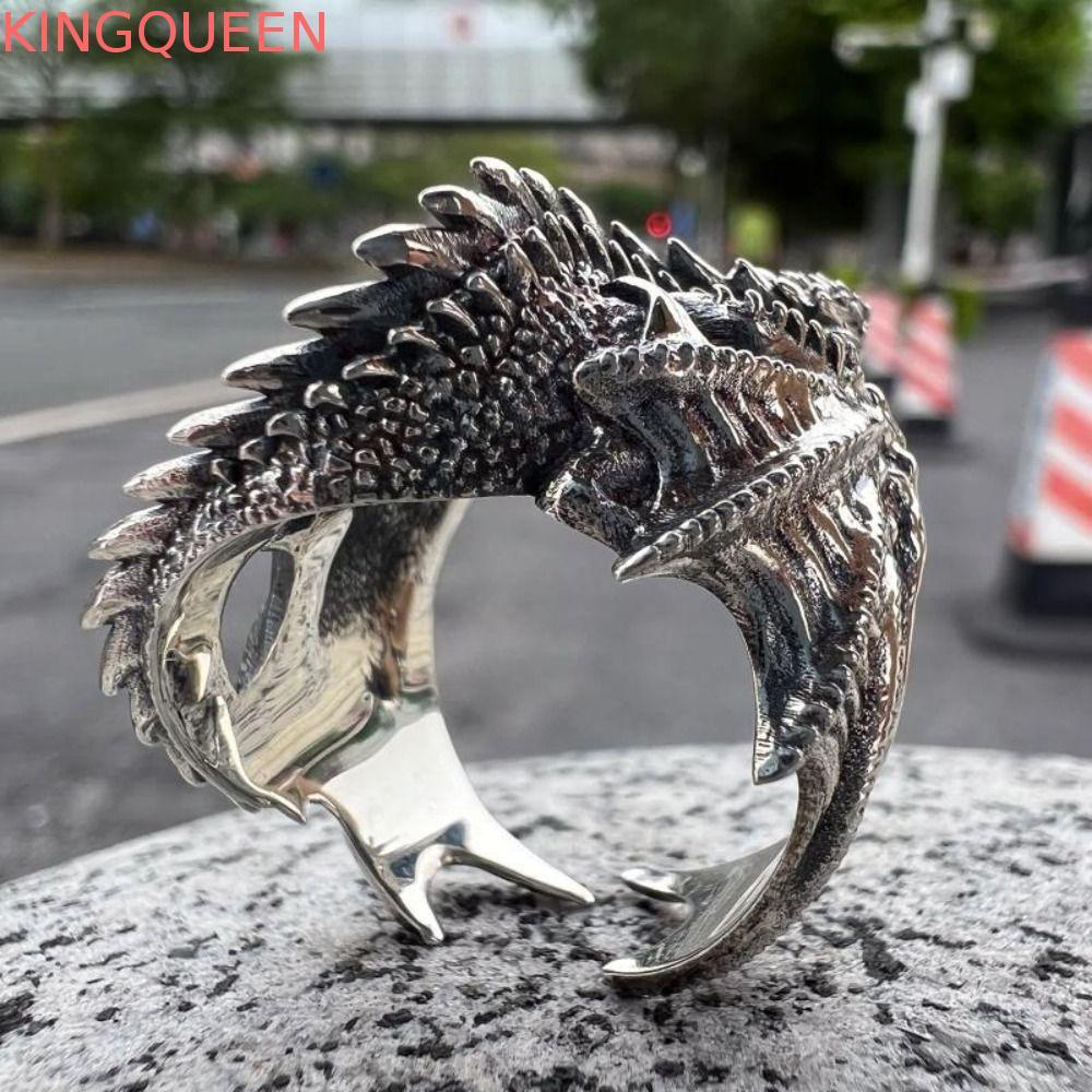 Nhẫn đôi cánh KINGQUEEN Pterosaur, Nhẫn rồng mở có thể điều chỉnh, Thời trang phong cách Punk Vintage Retro Nhẫn rồng đen Phụ kiện trang sức