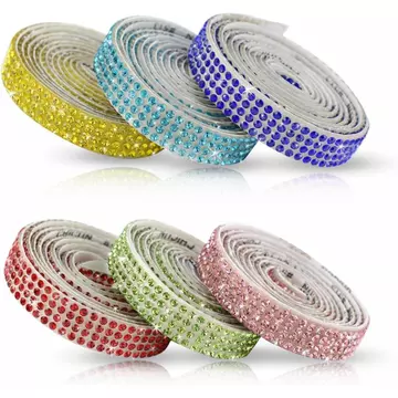 6 Cuộn Pha Lê Ruy Băng Dán Kim Cương Ruy Băng Cuộn Cho Thủ Công DIY Bling Kim Cương Giả Băng Tự Dính Pha Lê Kim Cương Giả Dải Trang Trí Đám Cưới Trang Trí Tiệc 6 Sân (
