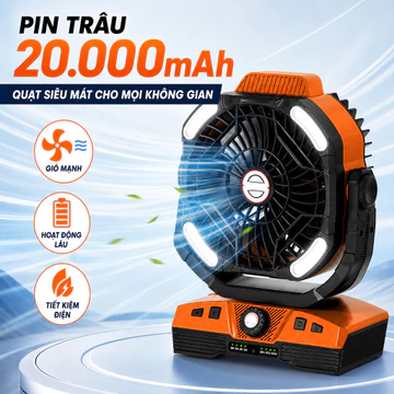Quạt Mini Tích Điện X68 Kèm Đèn LED, Siêu Mát, Pin Dung Lượng Cao 20000mAh, Quạt Không Dây Có Remote