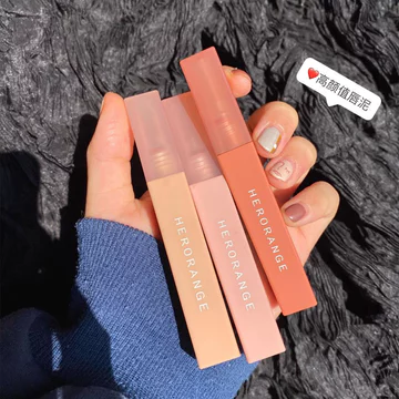 ((Có sẵn) Nhật ký màu HERORANGE Lip Mud Sinh viên Sản phẩm nội địa Lip Glaze Giá rẻ Son bóng Nhung Matte Ống vuông nhỏ Lip Mud 8.7