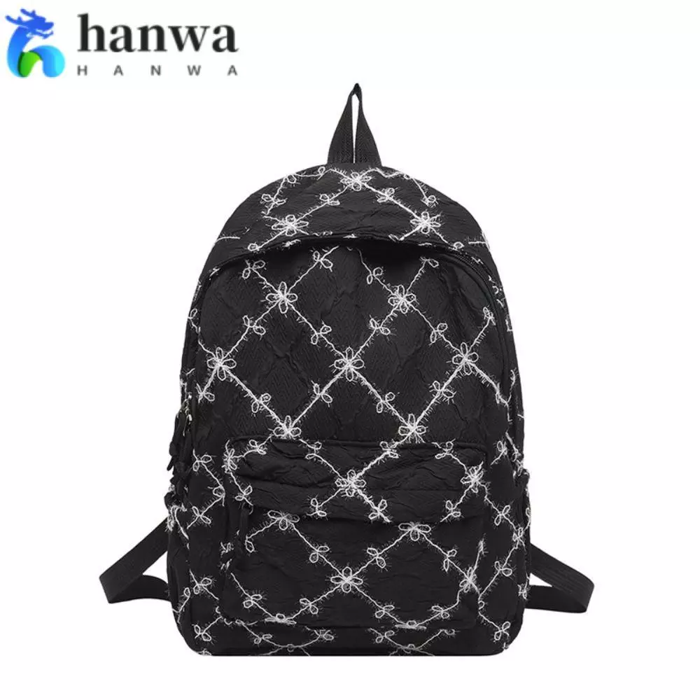 Ba lô đựng Laptop HANWAPH, Ba lô thêu nơ thiết kế nhẹ, Ba lô thêu đa năng dung tích lớn Phong cách đa năng Phiên bản Hàn Quốc Ba lô du lịch Sử dụng du lịch