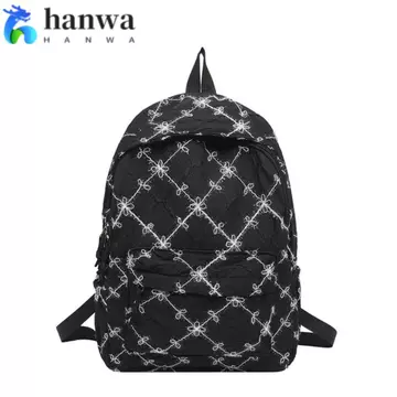 Ba lô đựng Laptop HANWAPH, Ba lô thêu nơ thiết kế nhẹ, Ba lô thêu đa năng dung tích lớn Phong cách đa năng Phiên bản Hàn Quốc Ba lô du lịch Sử dụng du lịch