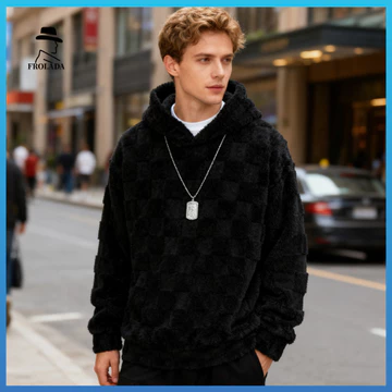 Áo hoodie nam thoáng khí Frolada Áo hoodie nam dày Áo hoodie nam mùa thu đông – Áo chui đầu sang trọng dày ấm áp thoáng khí Áo dài tay kẻ sọc màu trơn để thoải mái