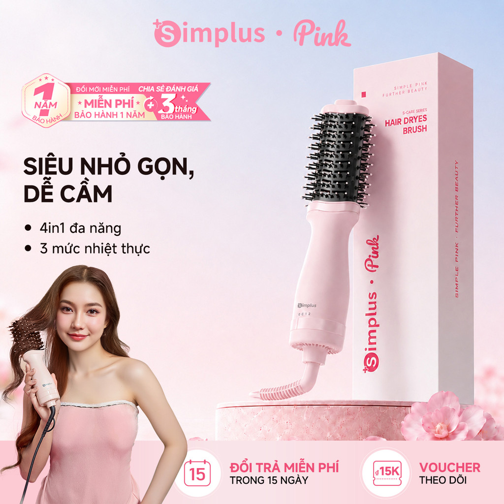 Lược sấy đa năng Simplus Nhỏ gọn nhẹ tay Kết hợp sấy&chải Dùng cho tóc uốn/thẳng Sấy khô tạo phồng,Thổi gió 360° RFSH004