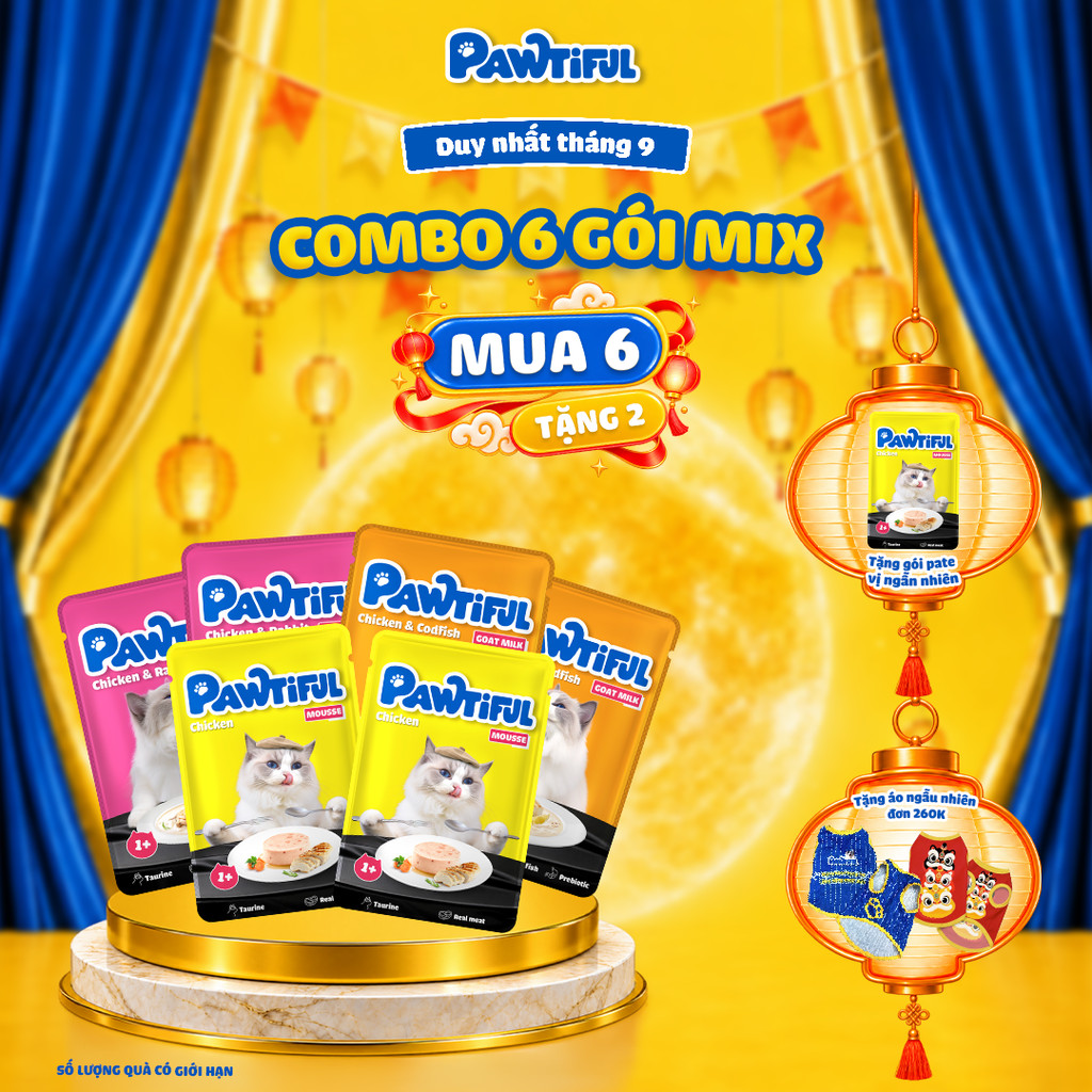 [MUA 6 GÓI TẶNG 2 GÓI] Combo 6 gói Pate cho mèo Pawtiful Mix vị Gà và Thỏ 70g x6