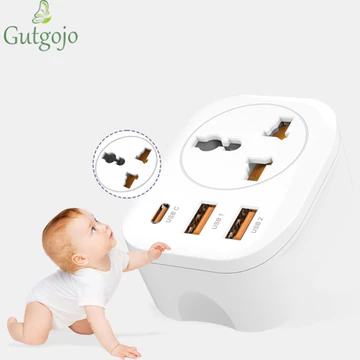 Ổ cắm đa năng GUTGOJO, Ổ cắm điện loại C sạc nhanh, Cổng USB 2500W phích cắm Anh phích cắm EU Ổ cắm tường Bộ mở rộng du lịch