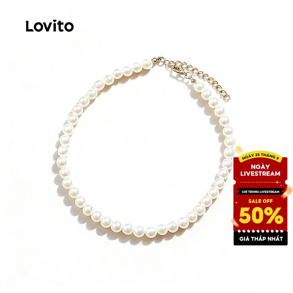Lovito Dây Chuyền Choker Giả Ngọc Trai Thanh Lịch Kiểu Hàn Quốc L17M155