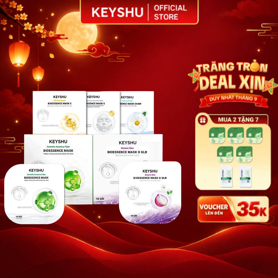 [[TẶNG 5 MIẾNG] Combo 2 Hộp Mặt Nạ KEYSHU 10 Miếng 30ML Dưỡng Ẩm, Làm Sáng Da, Hỗ Trợ Ngăn Ngừa Lão Hóa
