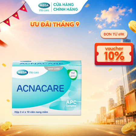 TPBVSK Viên uống giảm mụn, giảm nhờn - Kẽm, Crôm, D.Salina, Vitamin C, Vitamin E - ACNACARE Mega We Care (30 viên)