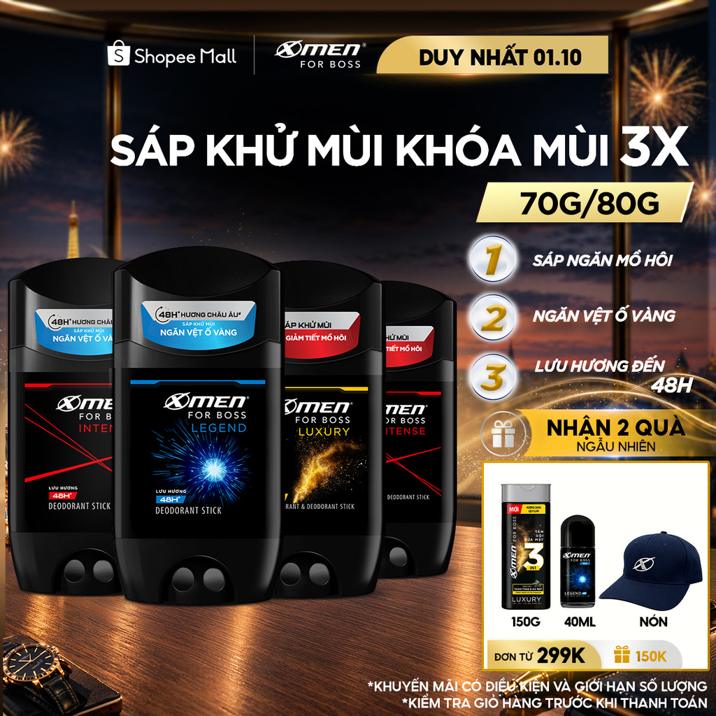[MỚI] Sáp khử mùi XMen for Boss 70g/80g - Sáp thơm Châu Âu, ngăn tiết mồ hôi (sáp trắng), ngăn vệt ố vàng (sáp xanh)